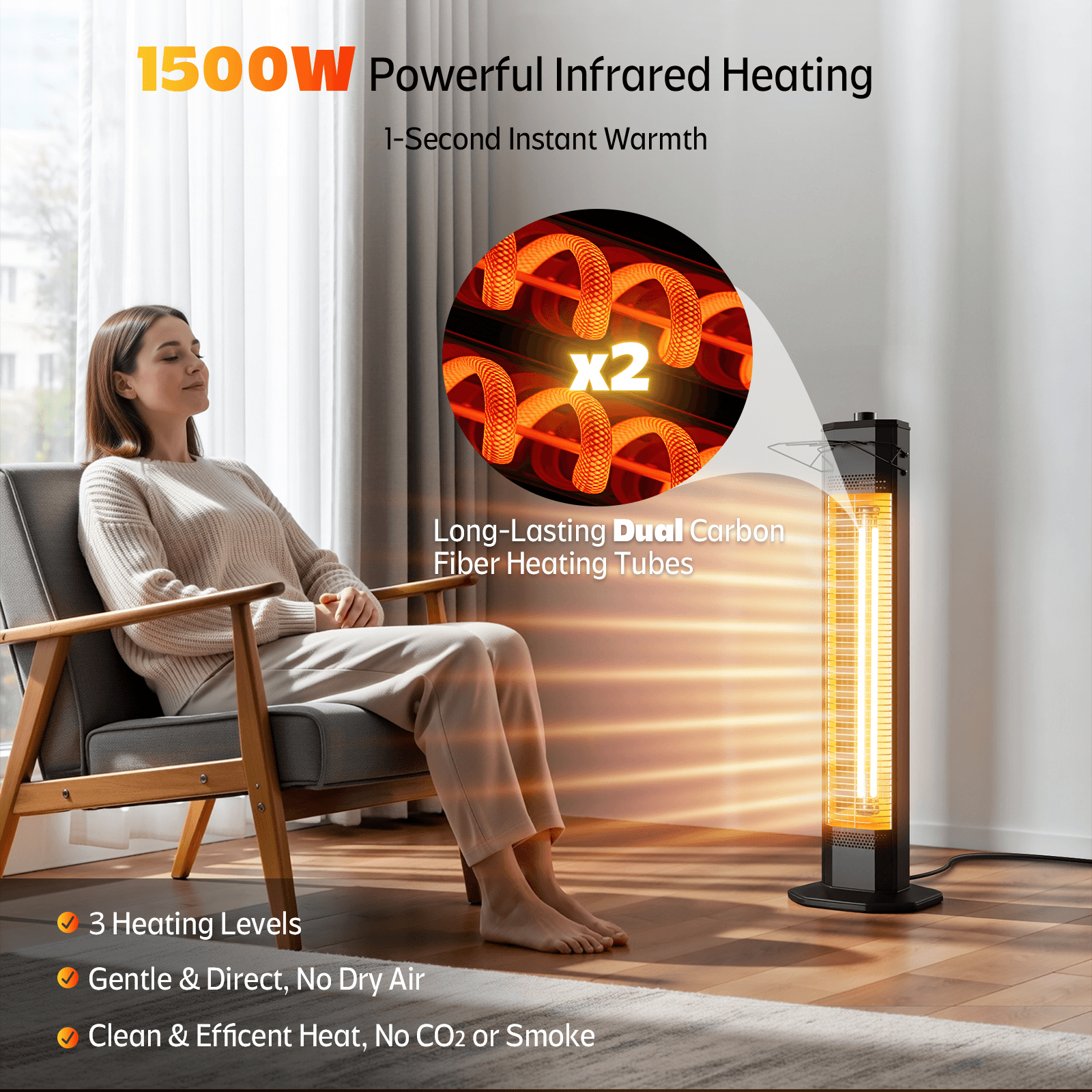 34-Inch Mid-Height Stand Electric Infrared Heater - Thumbnail 2