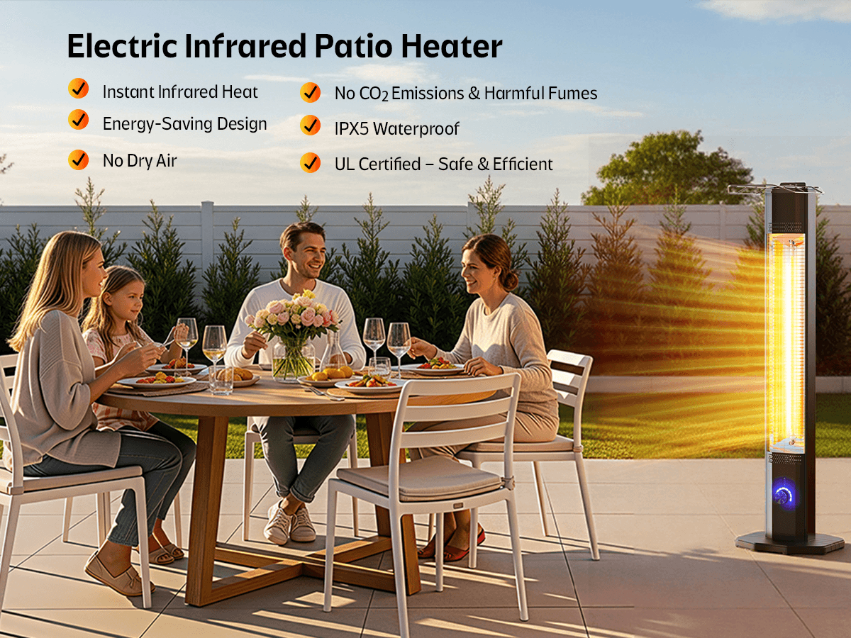 42-Inch Tall Stand Electric Infrared Patio Heater - Thumbnail 4